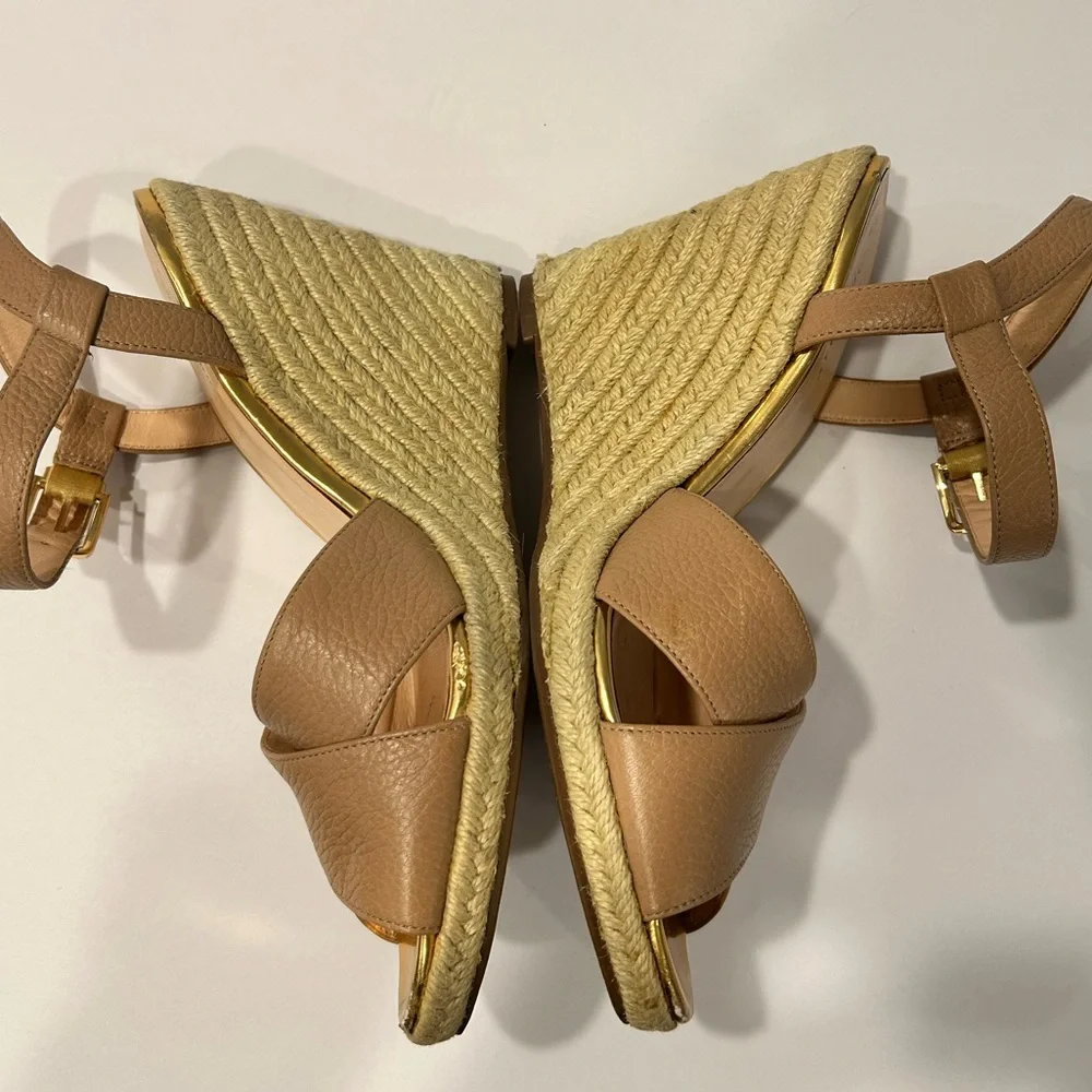 Cole Haan Women's Tan Leather Wedge Sandals‎ Size 8 Preowned